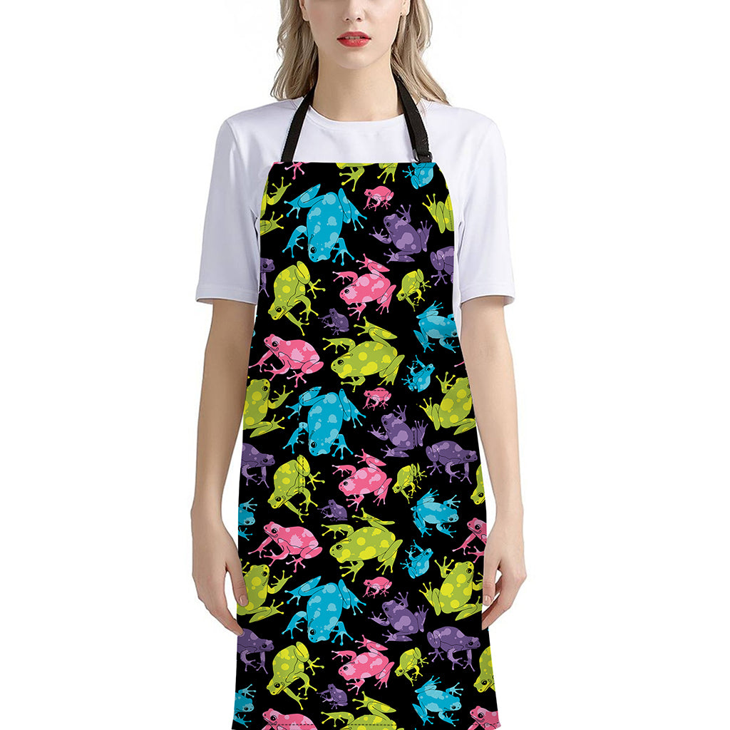 Colorful Frog Pattern Print Bib Apron With Pocket