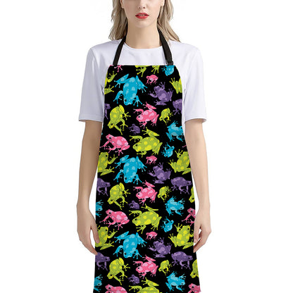 Colorful Frog Pattern Print Bib Apron With Pocket