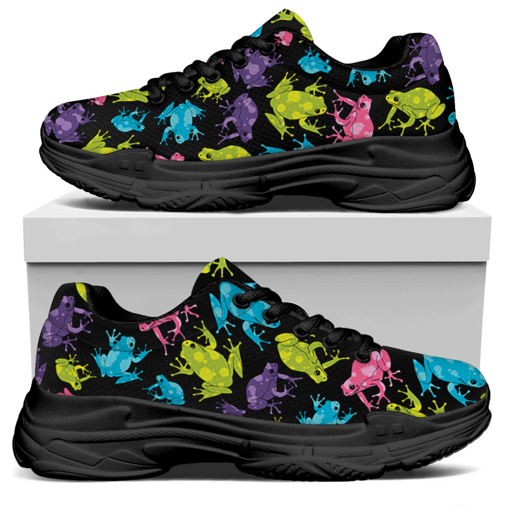 Colorful Frog Pattern Print Black Chunky Shoes