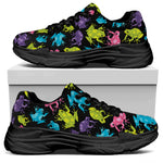 Colorful Frog Pattern Print Black Chunky Shoes