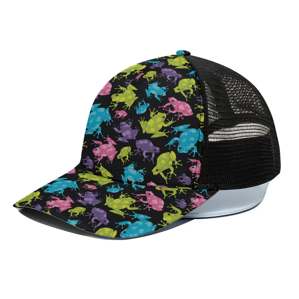 Colorful Frog Pattern Print Black Mesh Trucker Cap