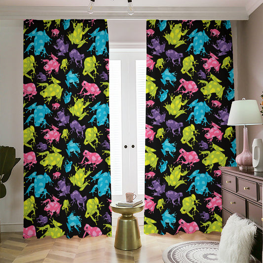 Colorful Frog Pattern Print Blackout Pencil Pleat Curtains
