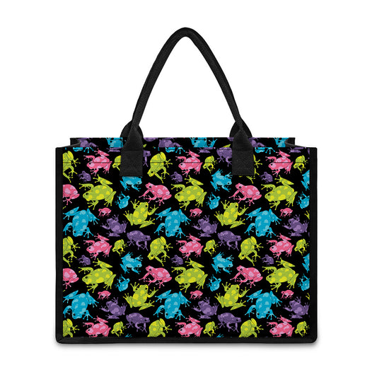 Colorful Frog Pattern Print Canvas Tote Bag