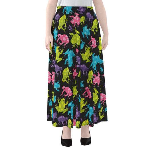 Colorful Frog Pattern Print Chiffon Maxi Skirt