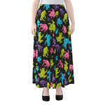 Colorful Frog Pattern Print Chiffon Maxi Skirt