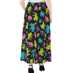 Colorful Frog Pattern Print Chiffon Maxi Skirt