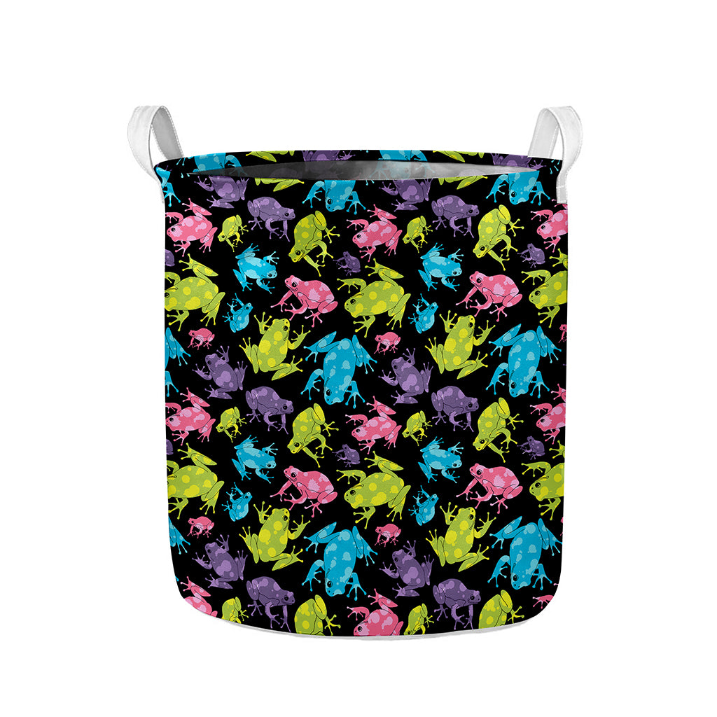 Colorful Frog Pattern Print Collapsible Laundry Basket