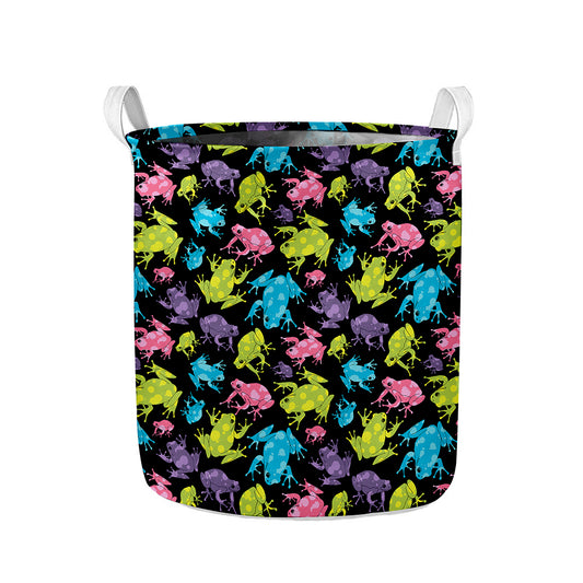 Colorful Frog Pattern Print Collapsible Laundry Basket