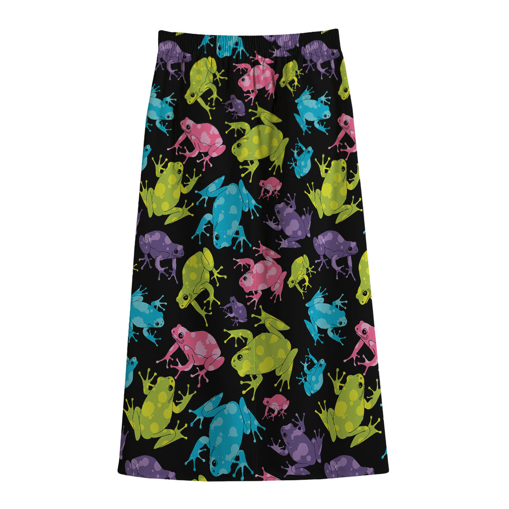 Colorful Frog Pattern Print Cotton Front Slit Maxi Skirt