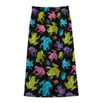 Colorful Frog Pattern Print Cotton Front Slit Maxi Skirt