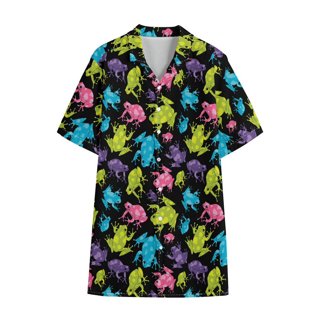 Colorful Frog Pattern Print Cotton Hawaiian Shirt