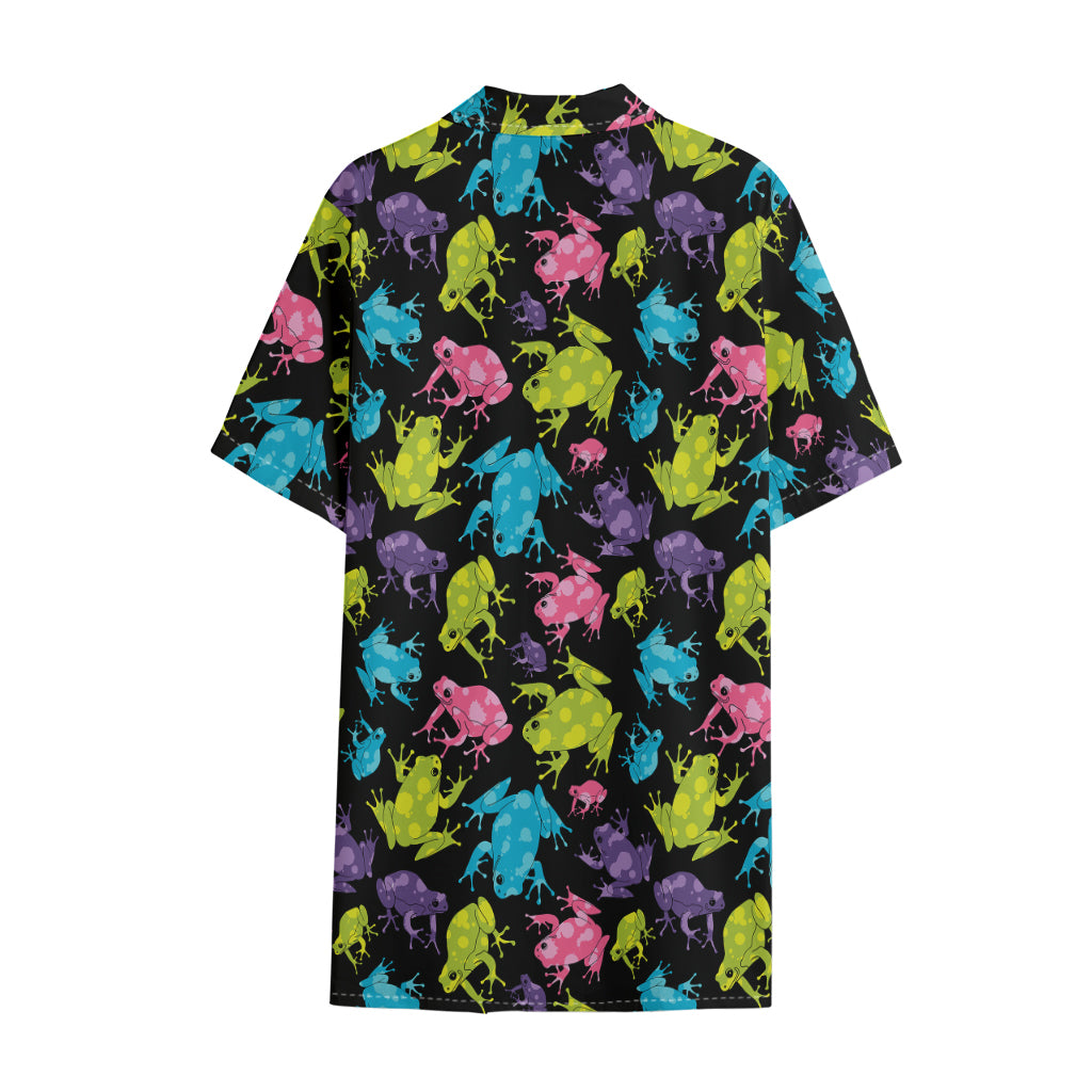 Colorful Frog Pattern Print Cotton Hawaiian Shirt