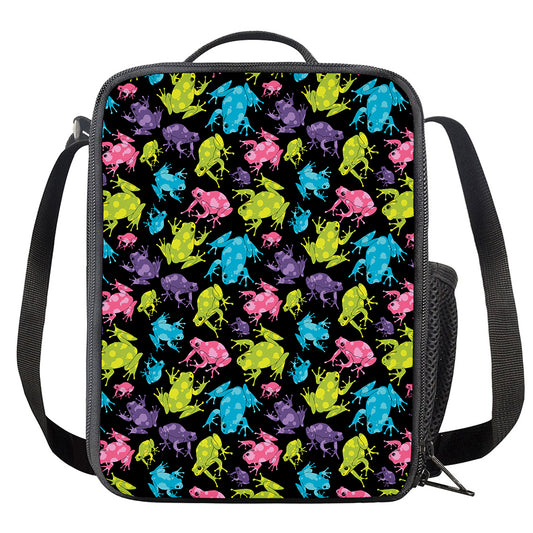 Colorful Frog Pattern Print Crossbody Lunch Bag