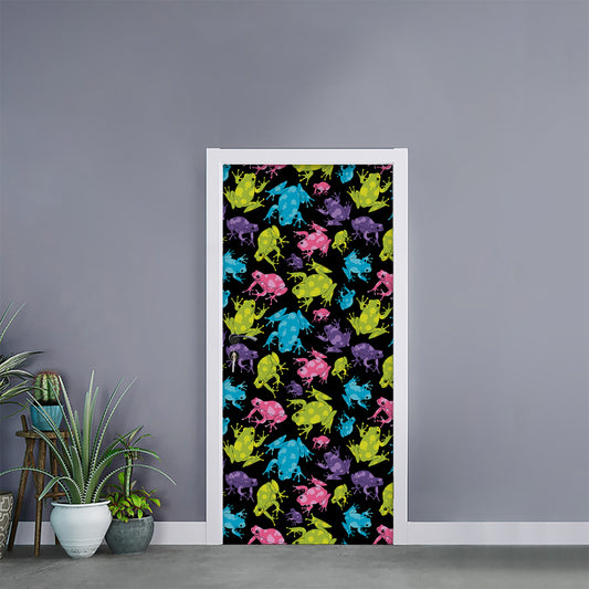 Colorful Frog Pattern Print Door Sticker