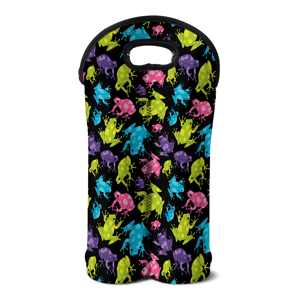 Colorful Frog Pattern Print Double Neoprene Wine Tote