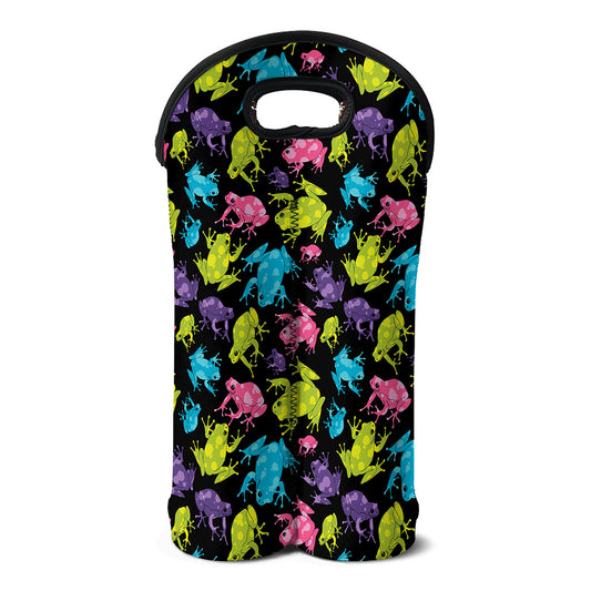 Colorful Frog Pattern Print Double Neoprene Wine Tote
