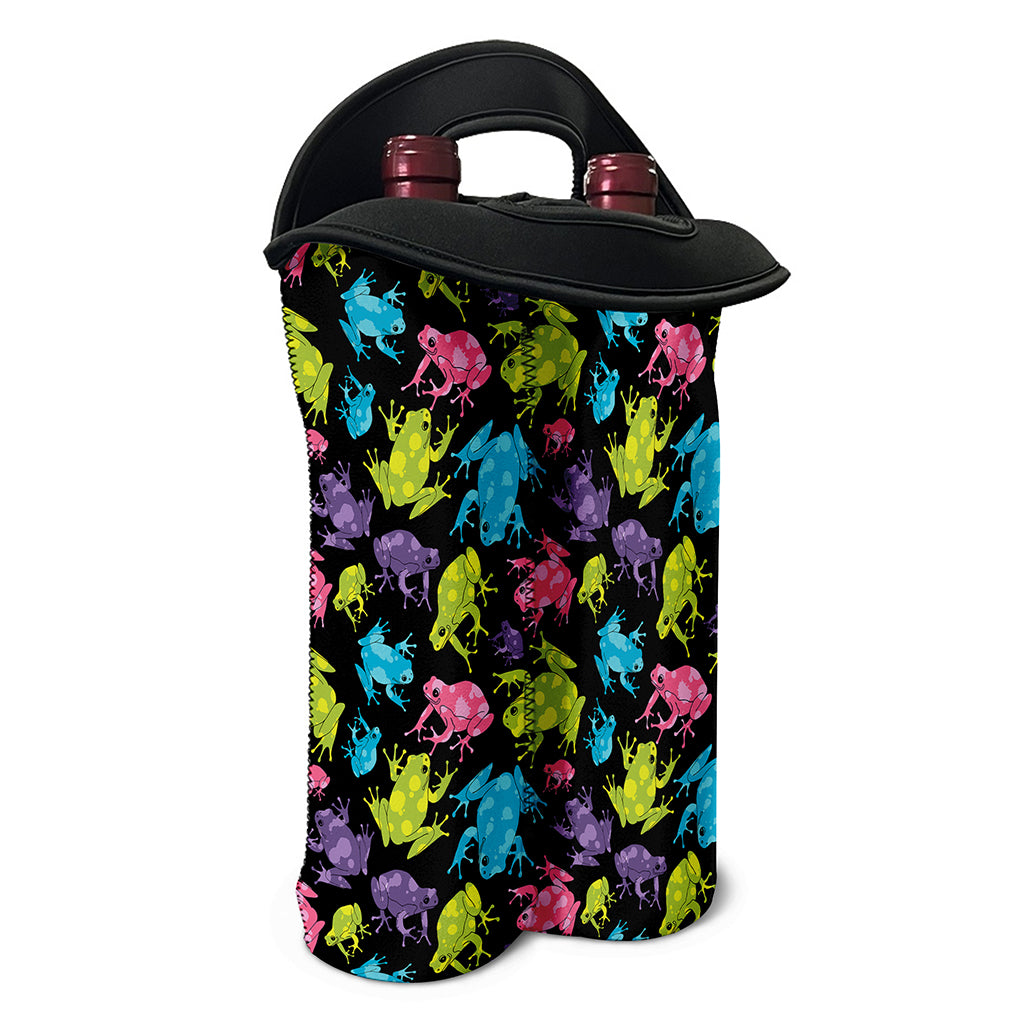 Colorful Frog Pattern Print Double Neoprene Wine Tote