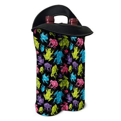 Colorful Frog Pattern Print Double Neoprene Wine Tote