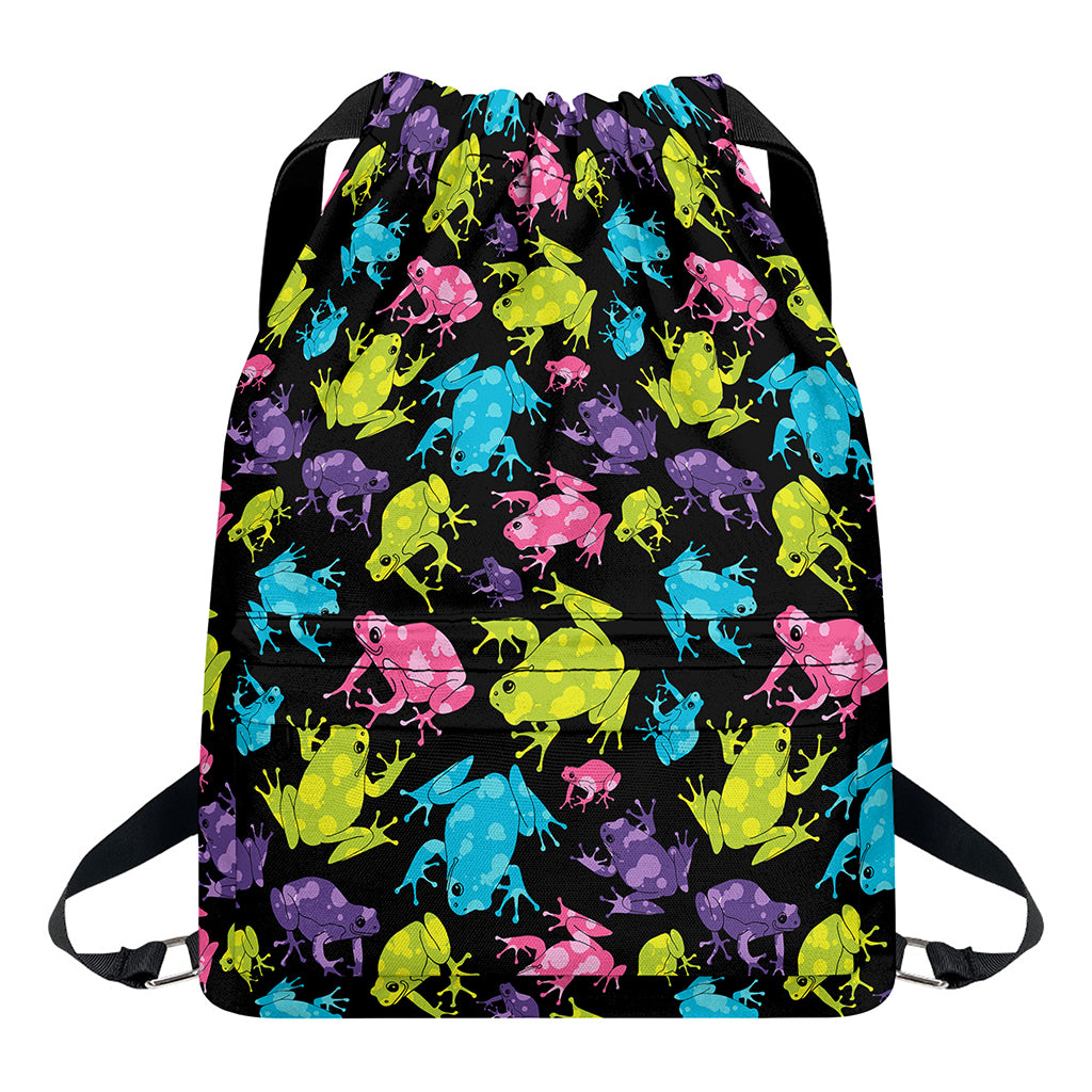 Colorful Frog Pattern Print Drawstring Backpack