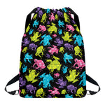 Colorful Frog Pattern Print Drawstring Backpack