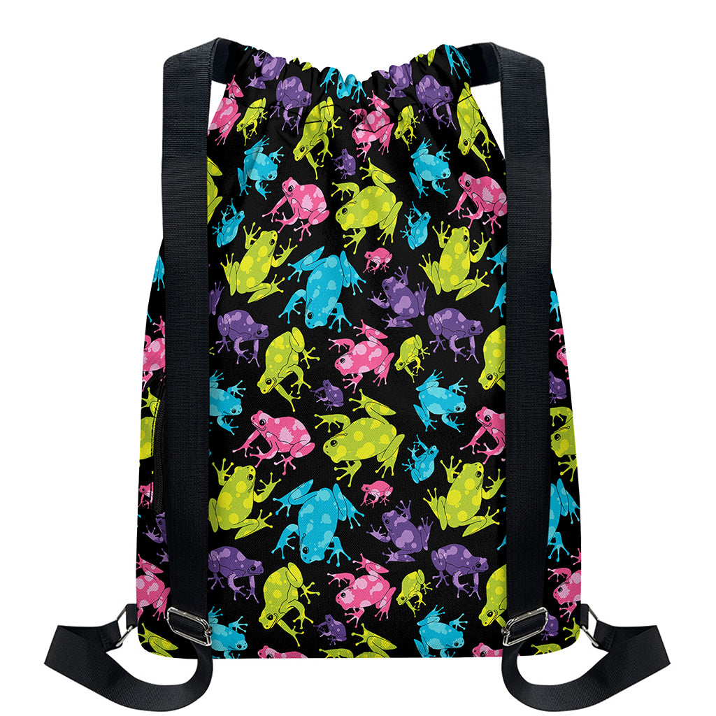 Colorful Frog Pattern Print Drawstring Backpack