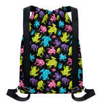 Colorful Frog Pattern Print Drawstring Backpack