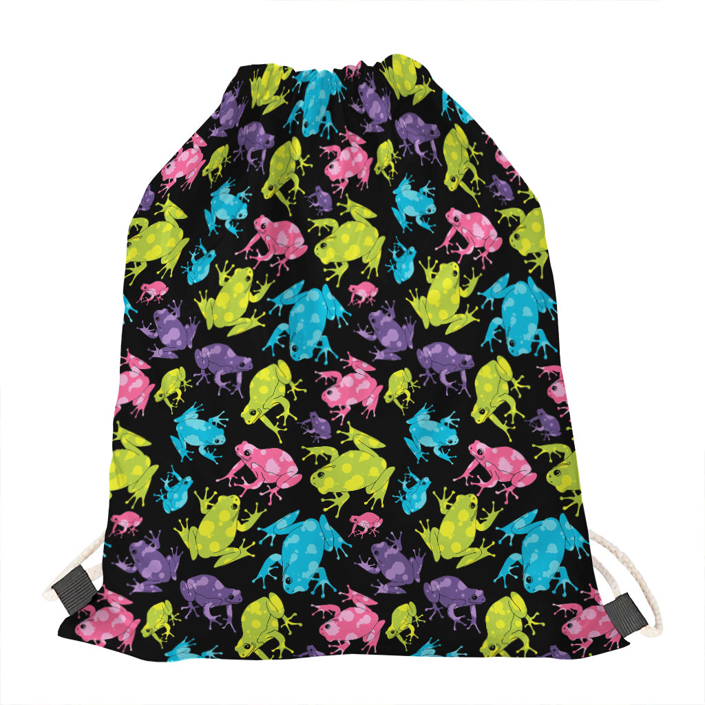 Colorful Frog Pattern Print Drawstring Bag