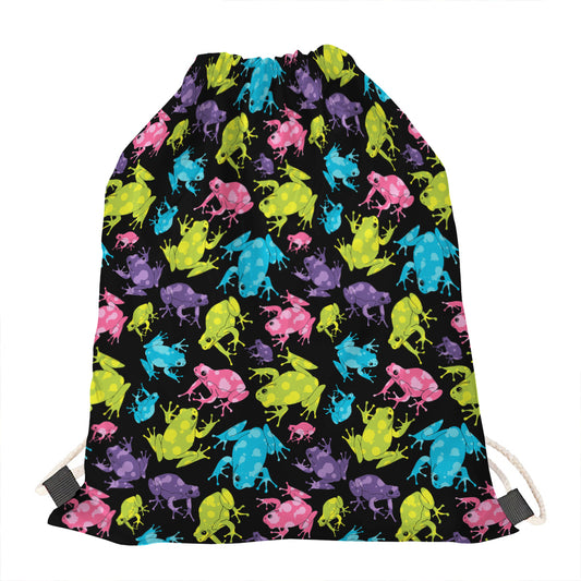 Colorful Frog Pattern Print Drawstring Bag