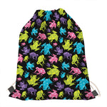 Colorful Frog Pattern Print Drawstring Bag