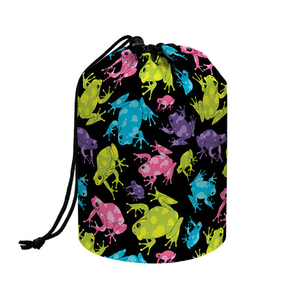 Colorful Frog Pattern Print Drawstring Makeup Bag