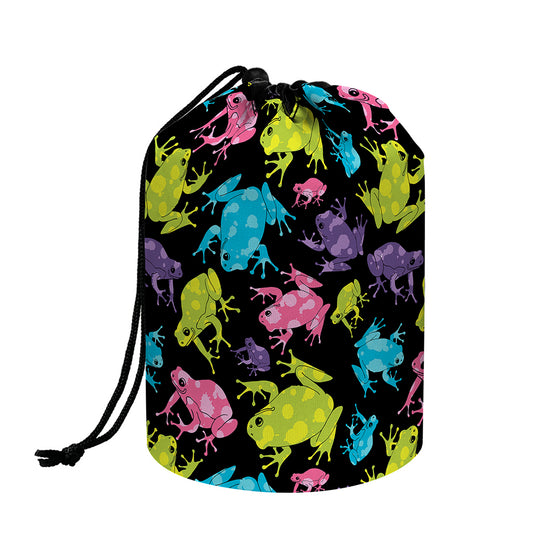 Colorful Frog Pattern Print Drawstring Makeup Bag