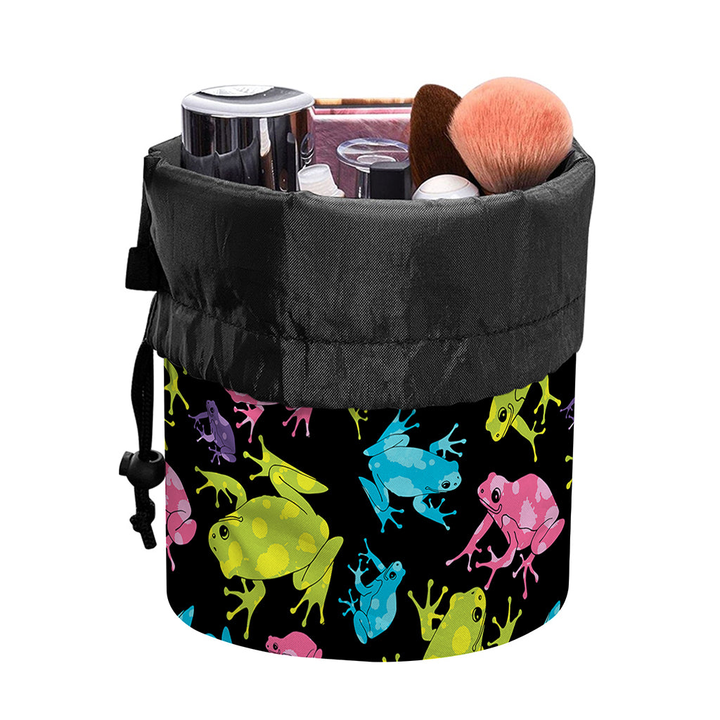 Colorful Frog Pattern Print Drawstring Makeup Bag