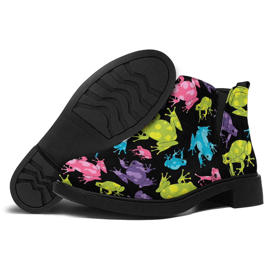 Colorful Frog Pattern Print Flat Ankle Boots