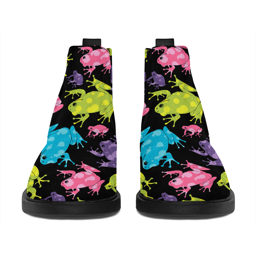 Colorful Frog Pattern Print Flat Ankle Boots