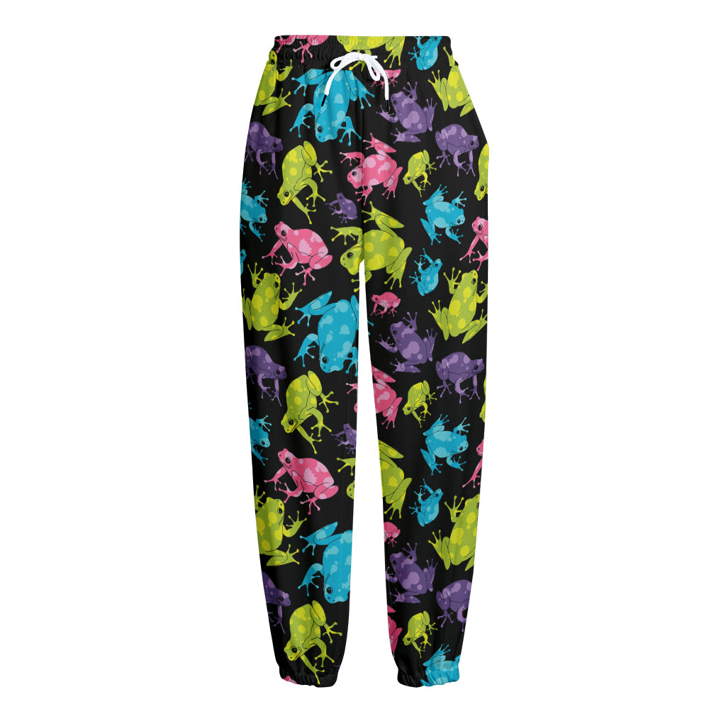 Colorful Frog Pattern Print Fleece Lined Knit Pants