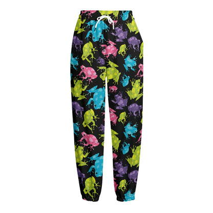 Colorful Frog Pattern Print Fleece Lined Knit Pants