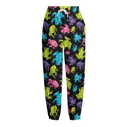 Colorful Frog Pattern Print Fleece Lined Knit Pants
