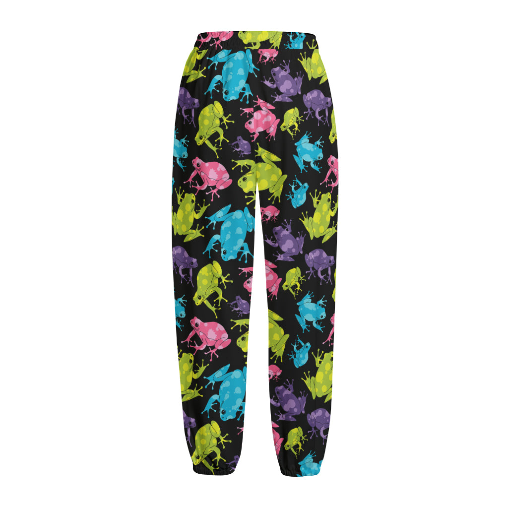 Colorful Frog Pattern Print Fleece Lined Knit Pants