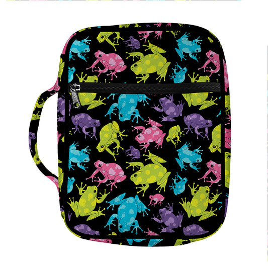 Colorful Frog Pattern Print Front Pocket Bible Bag
