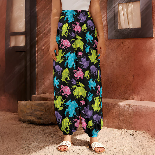 Colorful Frog Pattern Print Harem Pants