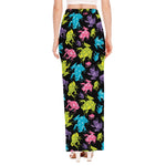Colorful Frog Pattern Print High Slit Maxi Skirt
