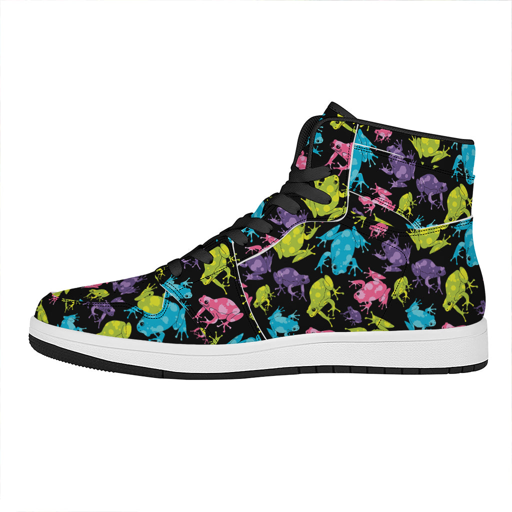 Colorful Frog Pattern Print High Top Leather Sneakers
