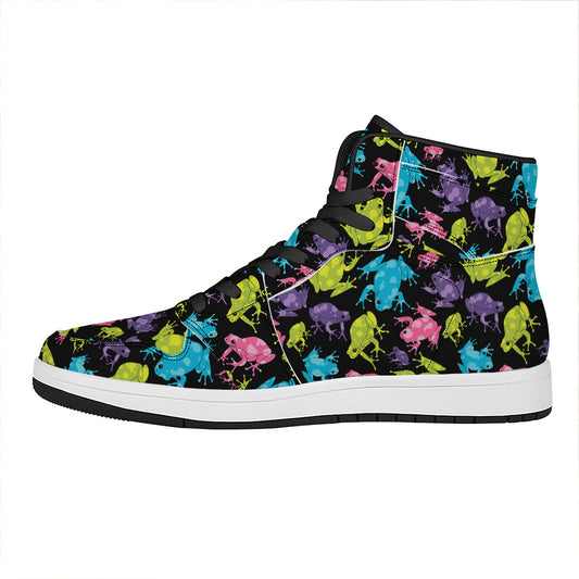 Colorful Frog Pattern Print High Top Leather Sneakers