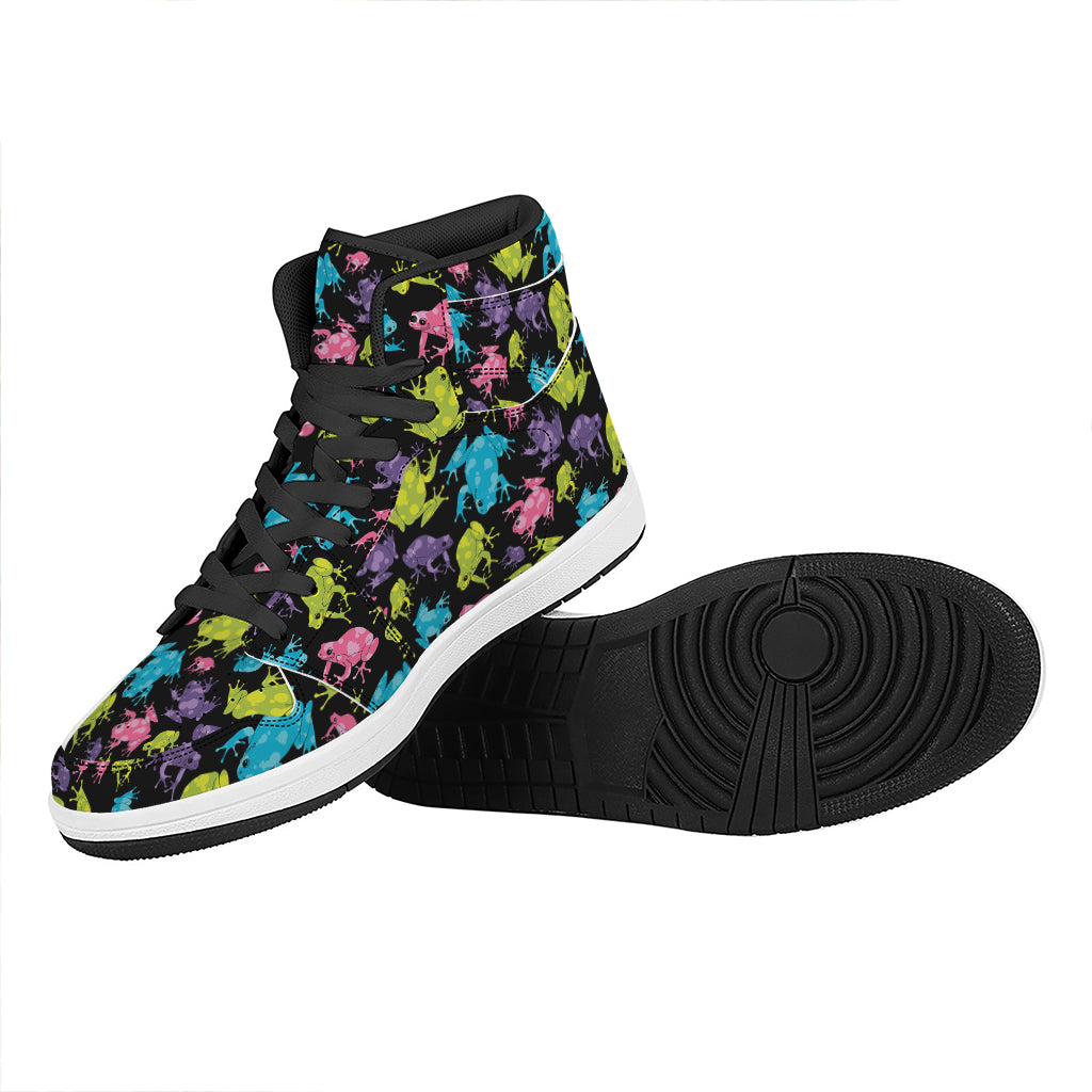 Colorful Frog Pattern Print High Top Leather Sneakers