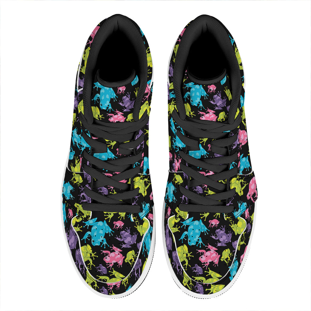 Colorful Frog Pattern Print High Top Leather Sneakers