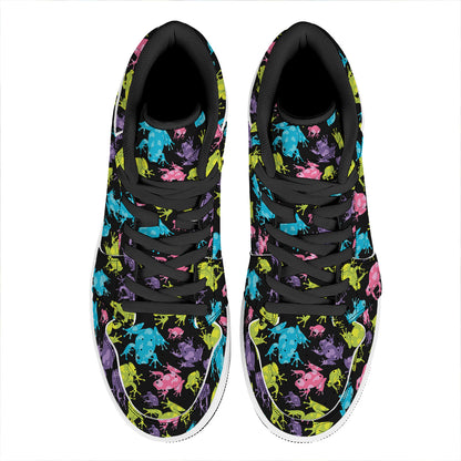 Colorful Frog Pattern Print High Top Leather Sneakers