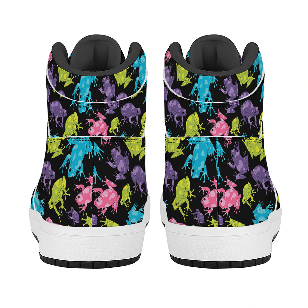 Colorful Frog Pattern Print High Top Leather Sneakers