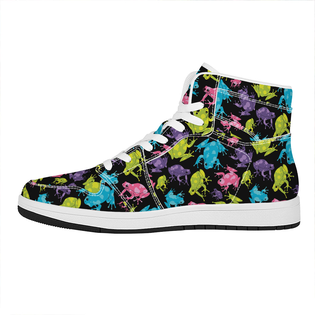Colorful Frog Pattern Print High Top Leather Sneakers