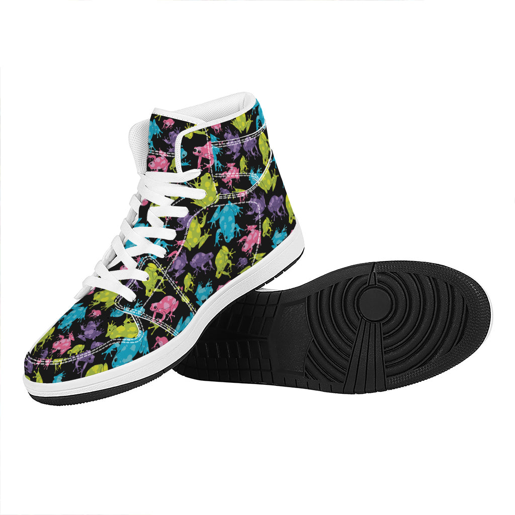 Colorful Frog Pattern Print High Top Leather Sneakers