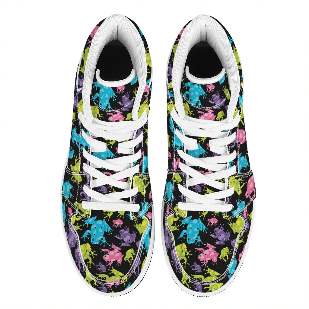Colorful Frog Pattern Print High Top Leather Sneakers